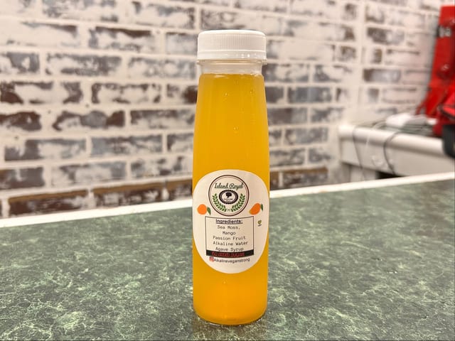 Mango Passion Fruit Sea Moss Drink.